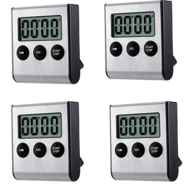 4 Pack Digital Kitchen Timer Magnet Stainless Steel Cooking Timers with Alarm. Magnetic Countdown Timer for Kitchen Cooking BakingSports Games